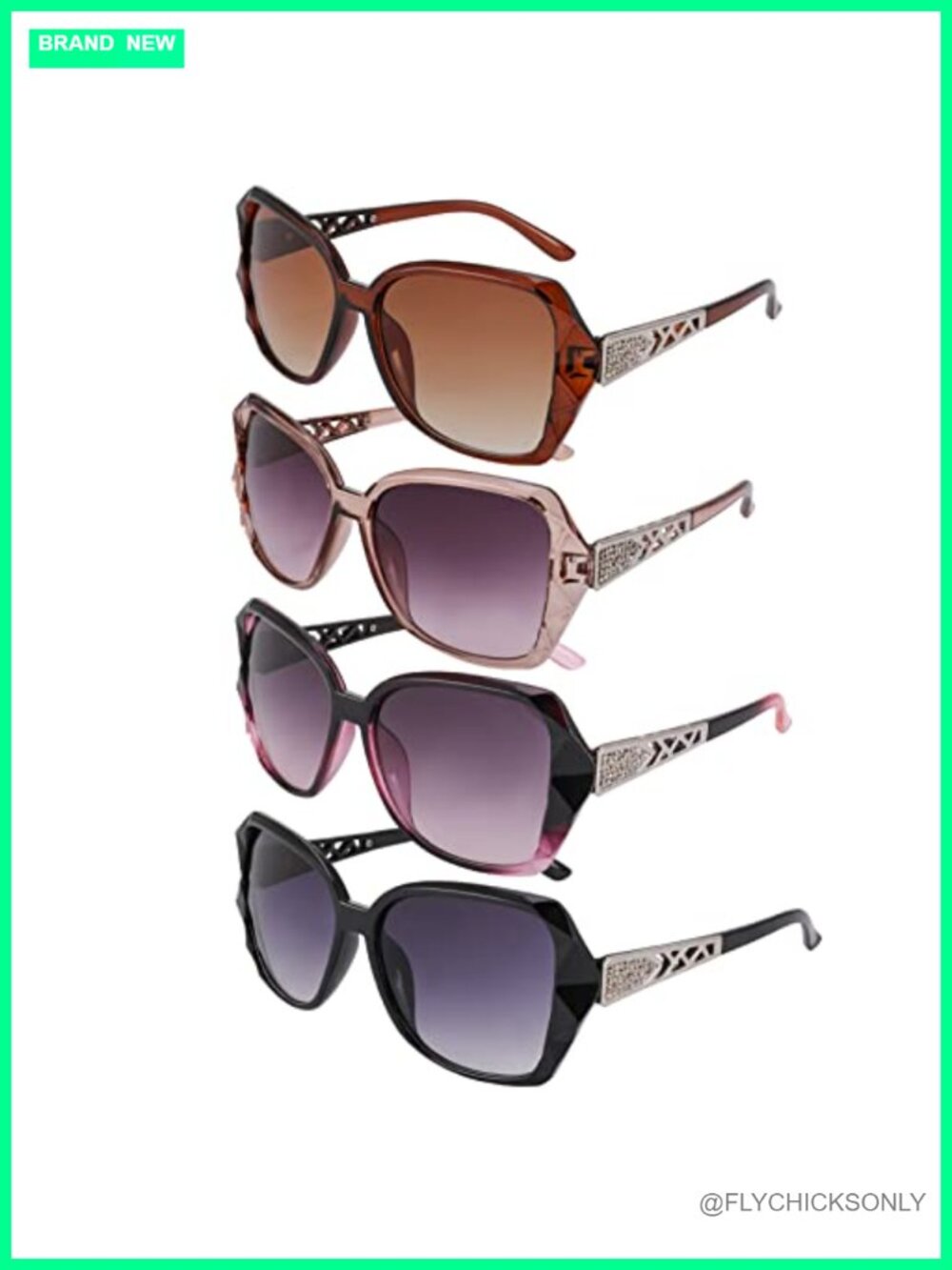 UV400 Oversized Rhinestone Crystal Frame Sunglasses